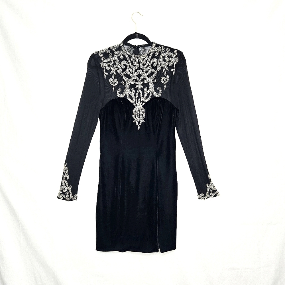 Prima Donna Collections Short Formal Dress. Black/Clear Rhinestone. Size